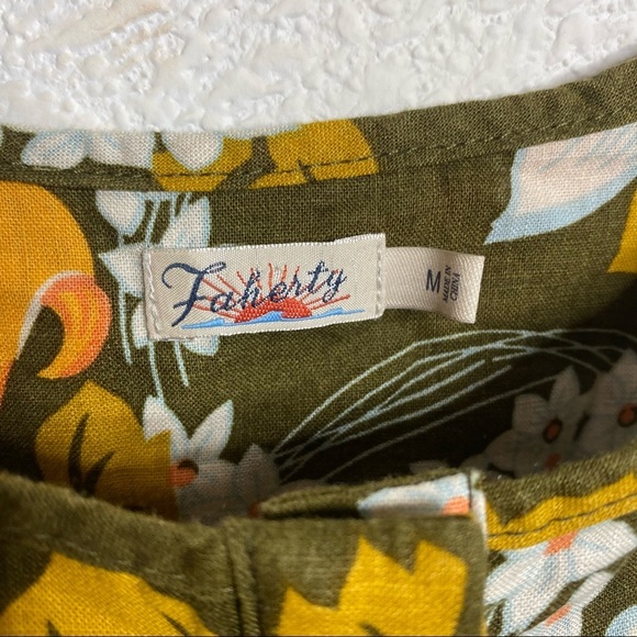 Faherty- Leila Olive Tropical Linen Jumpsuit- Size M - Picture 9 of 9